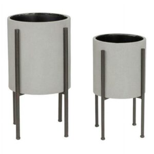 Tania Mid Century Modern Metal Stucco Indoor Pot Planters (Set of 2) - 23" x 12.5"