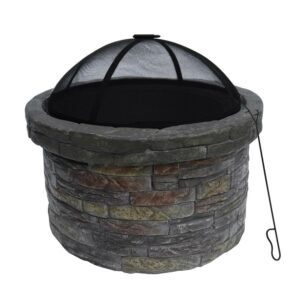 Teamson Home 26.5" Outdoor Round Faux Stone Wood Burning Fire Pit