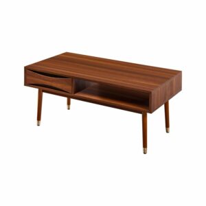 Teamson Home Dawson Modern Wooden Coffee Table with Drawer and Shelf, Walnut