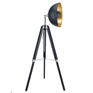 Teamson Home Tripod Floor Lamp Industrial Metal Dish Shade Black Fascino VN-L00019A