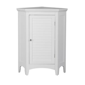 Teamson Home Glancy Freestanding Corner Floor Accent Cabinet with Faux Louvered Door, White