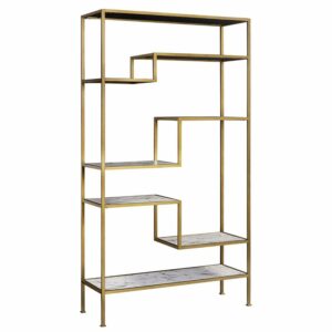 Teamson Home Marmo Large 5 Tier Open Shelf Display Bookcase With Faux Marble Top Brass Finish For Living Room Home and Office