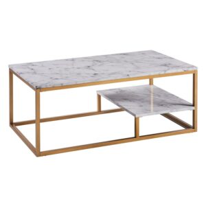 Teamson Home Marmo Modern Marble-Look Coffee Table with Shelf, Marble/Brass