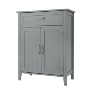 Teamson Home Mercer Freestanding Two-Door Floor Storage Accent Cabinet with Top Drawer, Gray