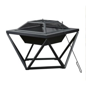 Teamson Home Outdoor 24 in. Wood Burning Fire Pit with Tabletop and Decorative Base, Black