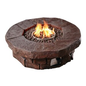 Teamson Home 37.01" Faux Stone Round Outdoor Propane Gas Fire Pit