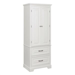 Teamson Home St. James Wooden Linen Tower Cabinet with 2 Drawers, White