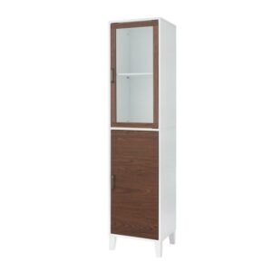 Teamson Home Tyler Modern Wooden Linen Tower Tall Storage Cabinet with Two Doors, Walnut/White