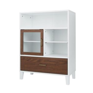 Teamson Home Tyler Freestanding Multifunctional Floor Accent Cabinet, White and Walnut