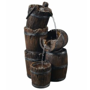 Teamson Home Outdoor Vintage 3-Tier Cascading Barrel Waterfall Fountain, Brown
