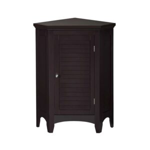 Teamson Home Glancy Freestanding Corner Floor Accent Cabinet with Faux Louvered Door, Dark Brown