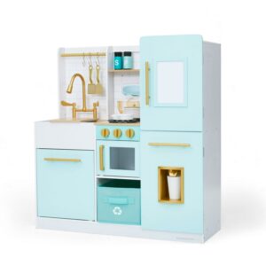 Teamson Kids Little Chef Biscay Delight Classic Play Kitchen, 13 Pcs Acc Set, Icemaker, Magnetic Dry-Erase Board,, Mint