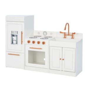 Teamson Kids Little Chef Paris Modular Play Kitchen with Refrigerator, Range Stovetop Oven, Sink, Ice Maker, White/Rose Gold