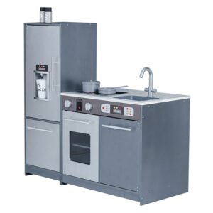 Teamson Kids Milano Kids Wooden Play Kitchen & 10 Accessories Grey TD-13397B