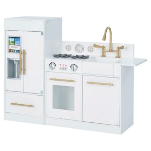 Kids Wooden Play Kitchen Set – Teamson Little Chef Charlotte, Toddler Kitchen Playset with Sink, Stove, Fridge & Accessories, White/Gold, Ages 1–7