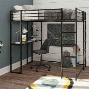 DHP Abode Full Size Metal Loft Bed, Black