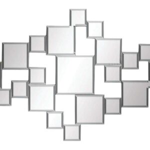 DecMode 21" x 48" Silver Slim Geometric Wall Mirror with Stacked Square Mirrors
