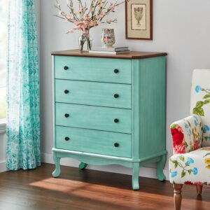 The Pioneer Woman 4-Drawer Dresser Made With Solid Wood Frame, Teal
