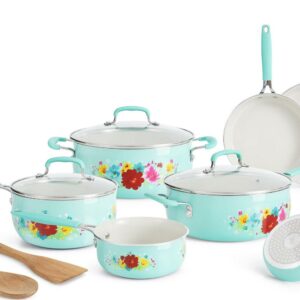 The Pioneer Woman Classic Ceramic Breezy Blossom Cookware Set, 12 Piece Set