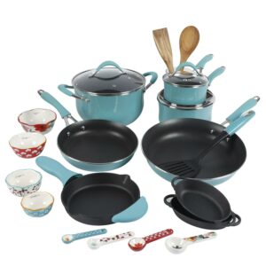 The Pioneer Woman Frontier Speckle 24-Piece Nonstick Cookware Set with Soft Grip Handles, Turquoise