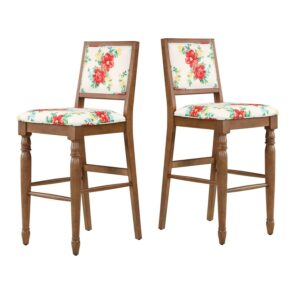The Pioneer Woman Vintage Floral Bar Stools Made With Solid Wood Frame, Set of 2