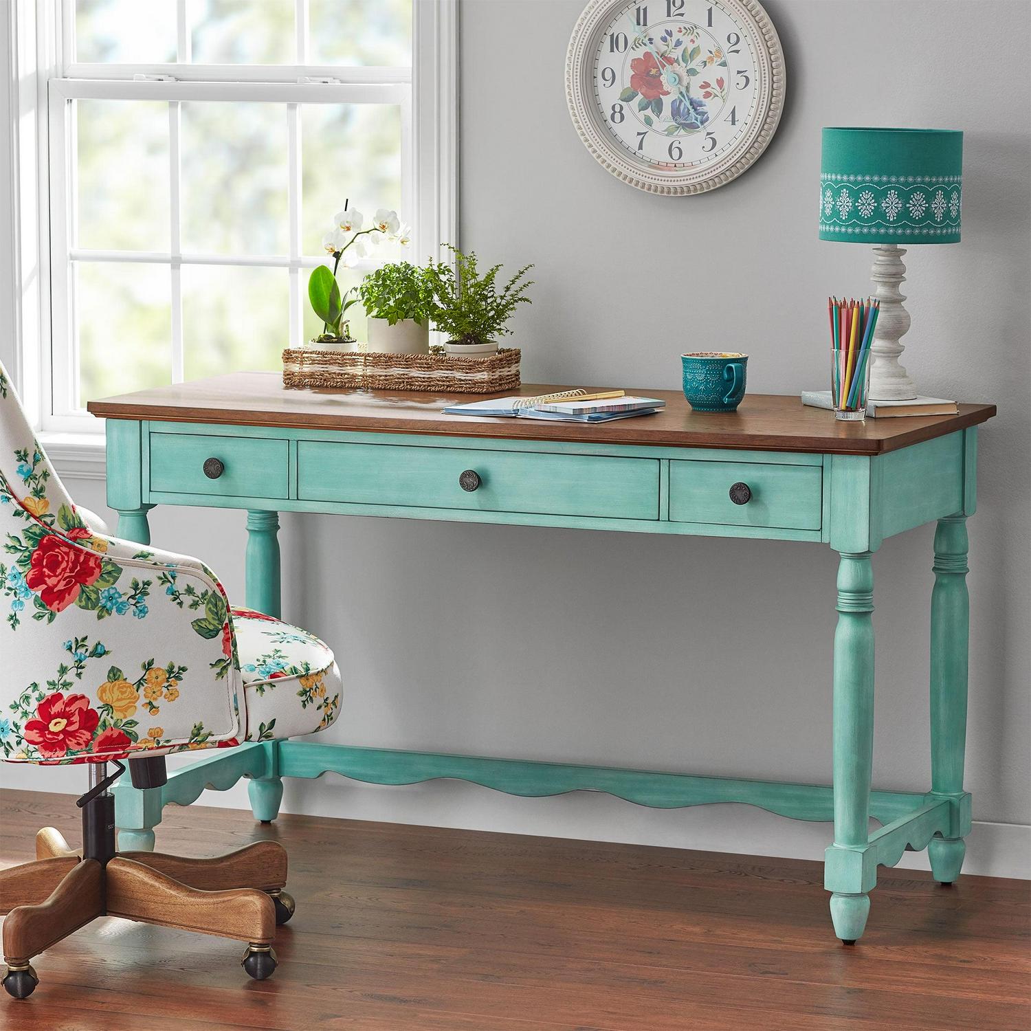 The Pioneer Woman Writing Desk Made With Solid Wood Frame, Teal - Image 2