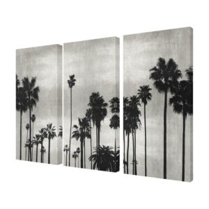 The Stupell Home Decor Collection Black and White Photography Palm Tree Silhouette Scene Triptych Stretched Canvas Wall Art Set, 16 x 1.5 x 24