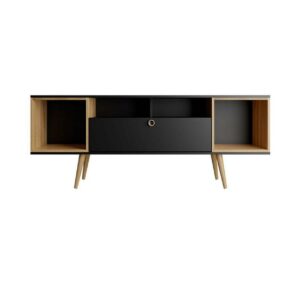 Theodore Wood 63" TV Stand with 6 Shelves in Black & Cinnamon