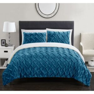 Thirsa 3 or 2 Piece Comforter Set Ultra Plush Micro Mink Criss Cross Pinch Pleat Sherpa Lined Bedding