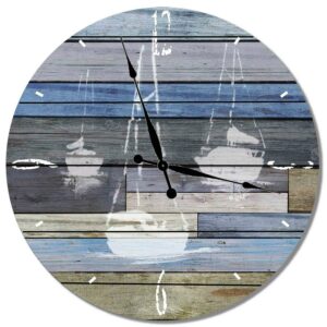 Three Sail Boats 30" Cedar Wall Clock - Multi-color