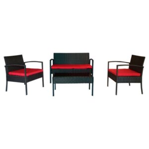 Thy-Hom Teaset 4 Piece Patio Bitro Set Outdoor Conversation Set in Black/Red