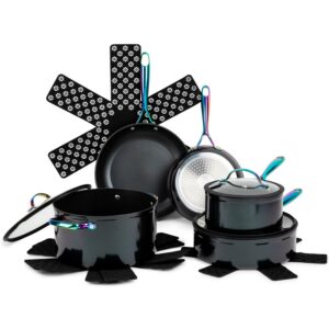 Thyme & Table 12-Piece Non-Stick Cookware Set, Signature Collection Pots and Pans Set - Black Rainbow