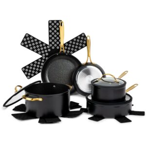Thyme & Table 12-Piece Non-Stick Cookware Set in Black and Gold, Signature Collection