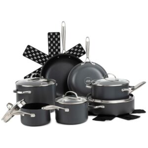 Thyme & Table 15-Piece Non-Stick Hard Anodized Cookware Set, Pots and Pans Set - Black