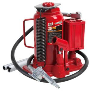 Torin Jacks 20 Ton Pneumatic Air Hydraulic Bottle Jack with Manual Hand Pump, Red，TA92006