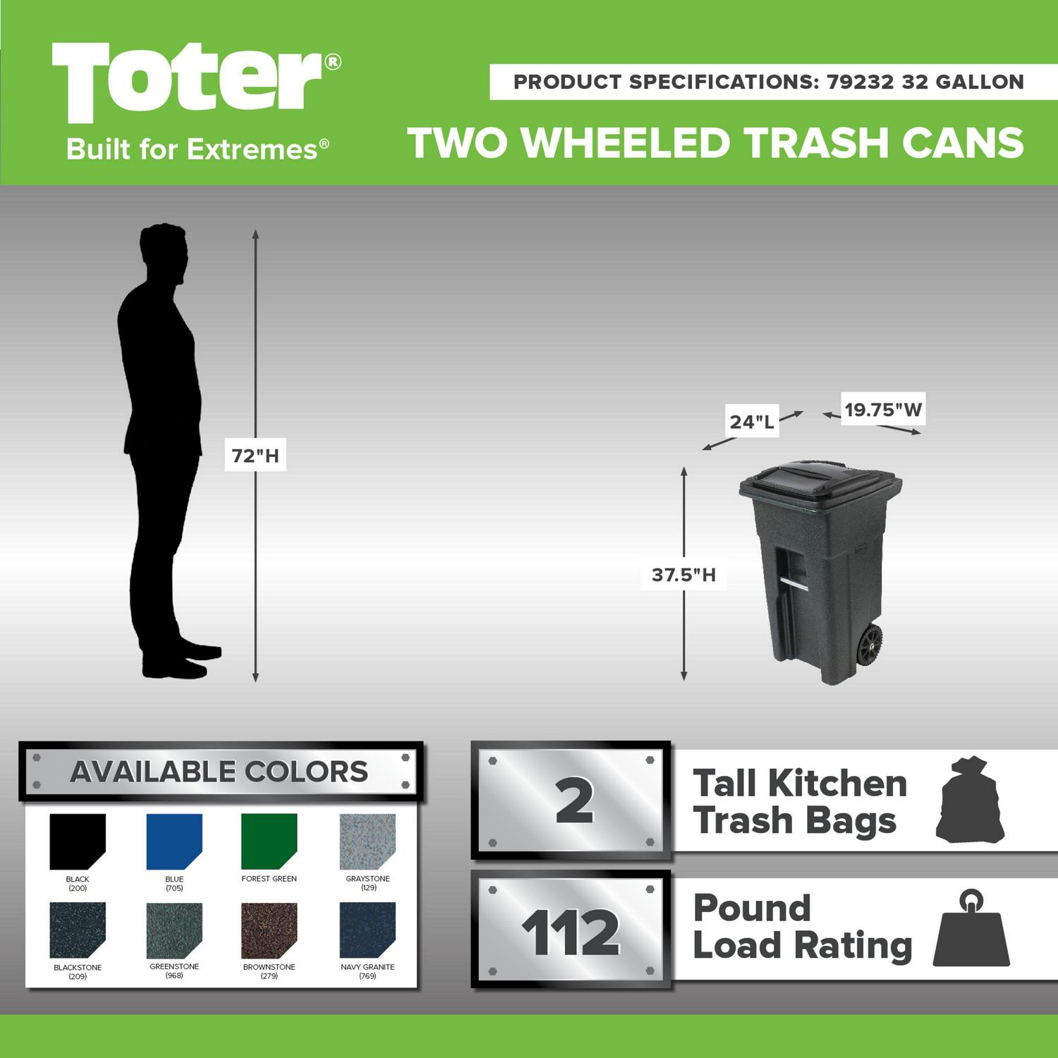 Toter 32 Gal. Blue Recycling Container with Wheels and Lid - Image 3