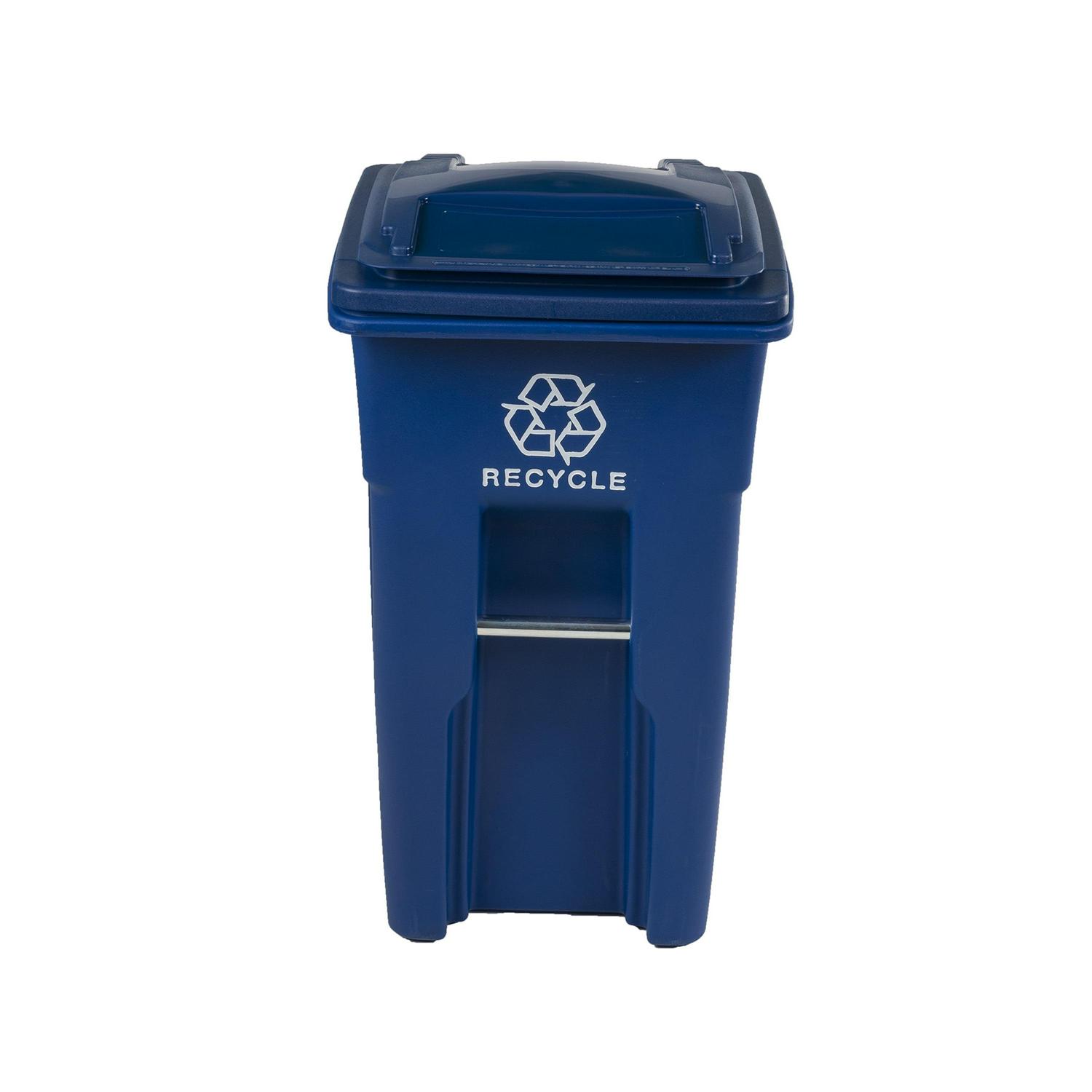 Toter 32 Gal. Blue Recycling Container with Wheels and Lid - Image 5