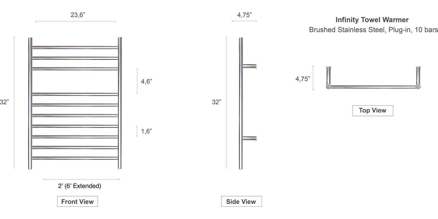 Towel Warmer Infinity, Plug-In, 10 bars, Brushed - Image 6