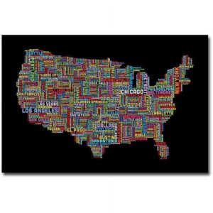 Trademark Art "US Cities Text Map II" Canvas Wall Art by Michael Tompsett