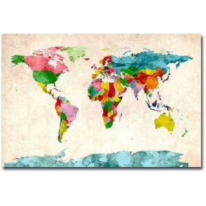 Trademark Art "Watercolor World Map" Canvas Art by Michael Tompsett