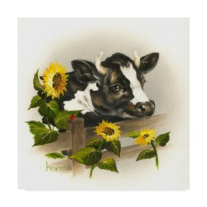 Trademark Fine Art 'Bull & Sunflowers' Canvas Art by Peggy Harris