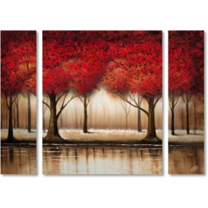 Trademark Fine Art "Parade of Red Trees" Canvas Art by Rio Three Panel Set