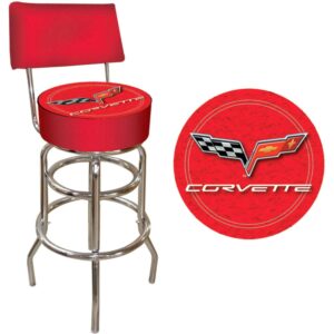 Trademark Global Corvette Logo C6 Padded Swivel Bar Stool with Back