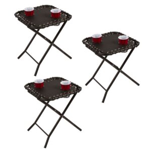 Trademark Innovations 17.5" Folding Textilene Side Table with Mesh Drink Holders for Camping, Patio, Picnics (Set of 3)