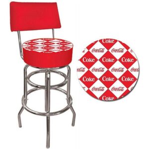 Trademark Red Checker Coca-Cola 40" Pub Stool with Back, Chrome