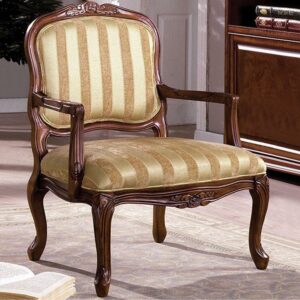 Traditional Fabric Upholstered Arm Chair with Carving, Gold and Brown- Saltoro Sherpi