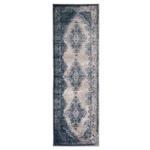 Traditional Oriental Vintage Medallion Non Slip Indoor Runner Rug, Gray, 2' 7" x 8'