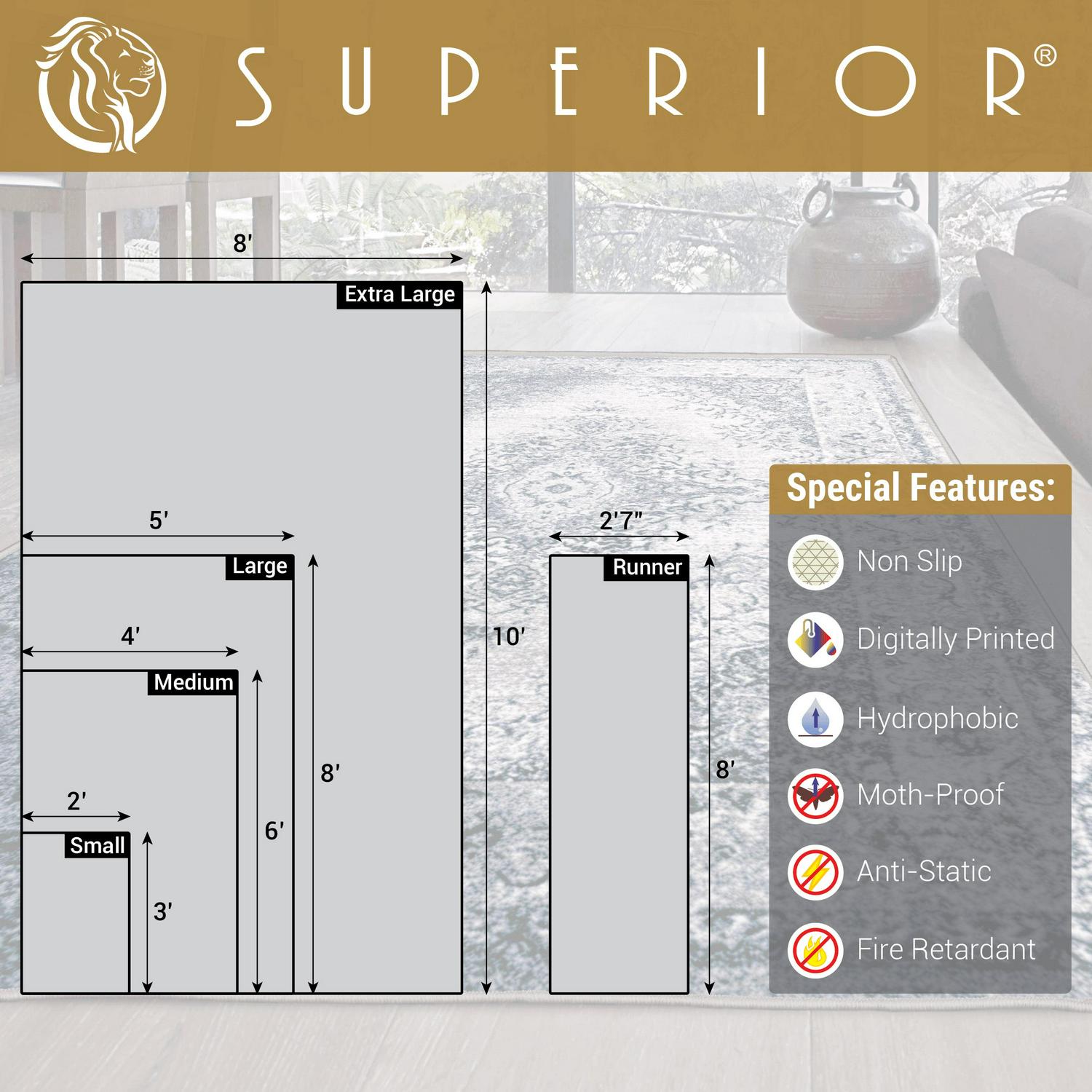 Traditional Oriental Vintage Medallion Non Slip Indoor Runner Rug, Gray, 2' 7" x 8' - Image 6