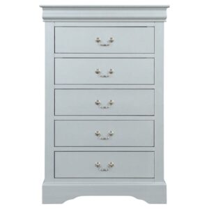 Traditional Style Five Drawer Wooden Chest with Bracket Base, Gray- Saltoro Sherpi