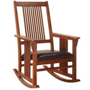 Traditional Style Wooden Rocking Chair with Slat Back Brown - Saltoro Sherpi